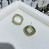 Big Opal Square Crystal Stud Earrings for Women Sweet Punk Simple Rhinestone Geometry Party Jewelry Girl Gift
