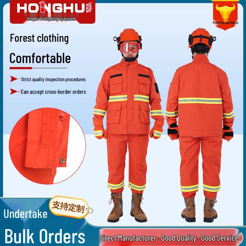 Comfortable Firefighting and Forest Rescue Protective Suit - Five-Piece Set L Jacket + Pants; Orange