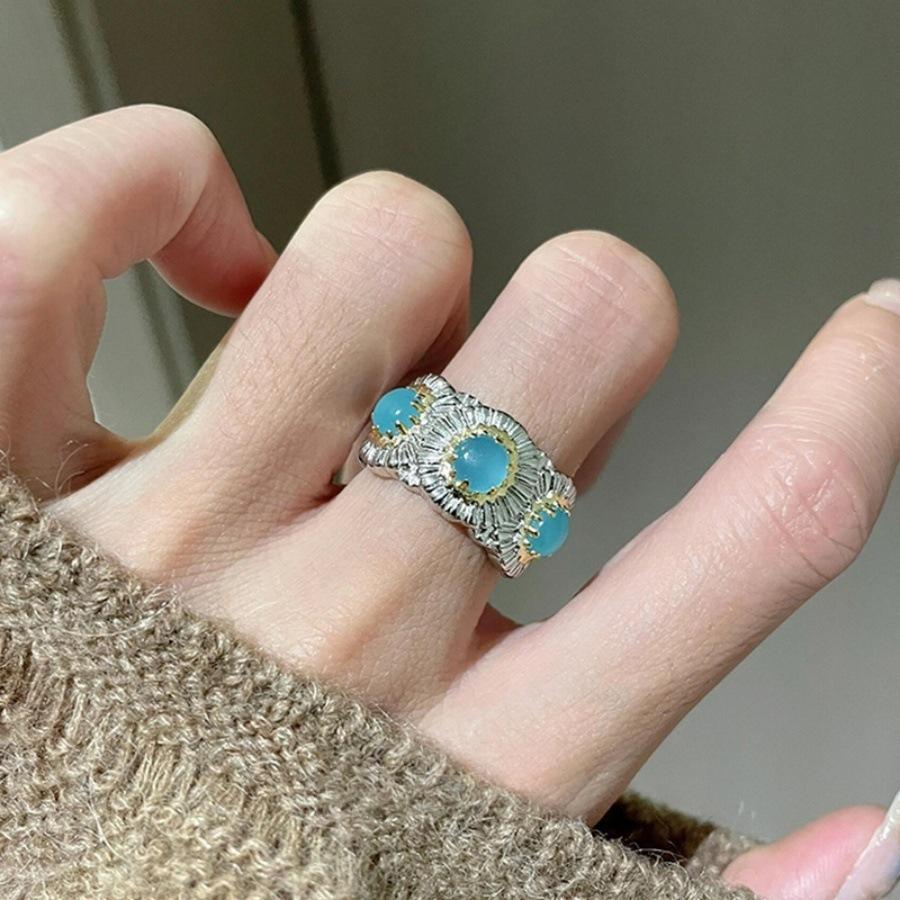 925 Sterlingsilber Unregelmäßiger Edelstein Damen Luxus Zeigefingerring - Nicht Verblassend, Verstellbar, Leichtes Nischendesign.