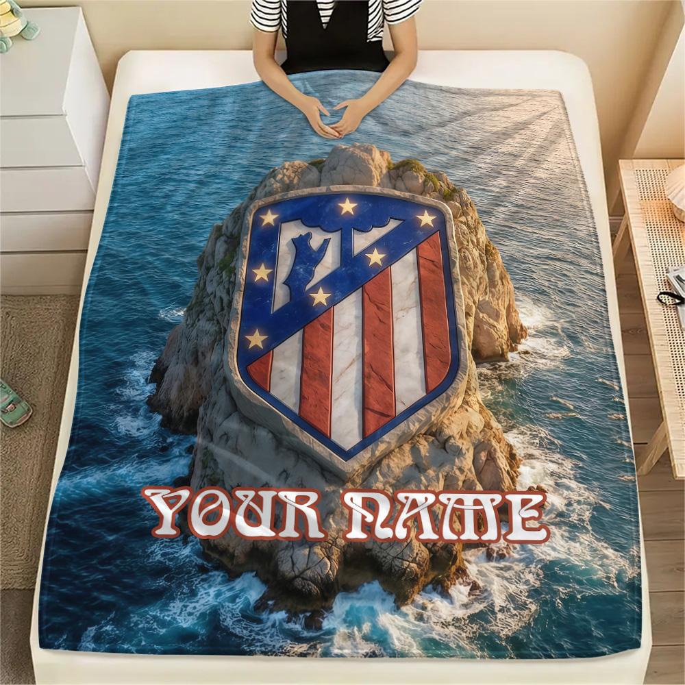 Custom Name Atletico Madrid Flannel Blanket, High Quality Comfortable for All Seasons, Home Decor, Warmth and Comfort