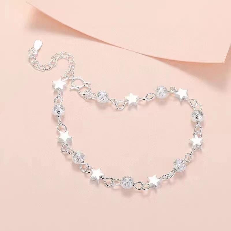 925  Silver Stars Bead Bracelets Women Korean Versatile Adjustable Charm Bracelets Girls Sweet Beautiful Jewelry Gifts