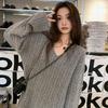Retro Nische lose Pullover Pullover weiblich V-Ausschnitt Pullover Pullover Frauen weiche wachsartige süße Oberbekleidung gestrickte Twist Pullover weiblich