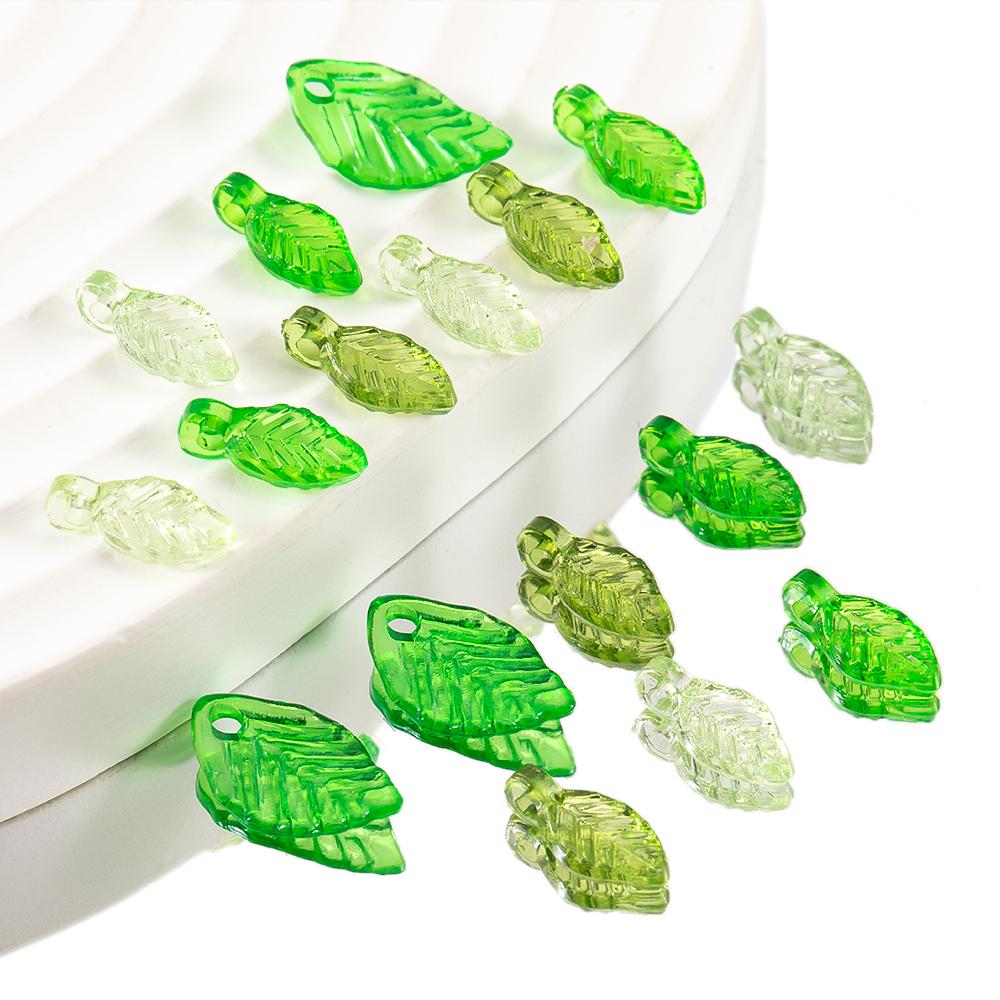 50pcs 100pcs DIY Acrylic Green Leave Pendants Charms Plastic Flower Leaf Loose Beads for Earrings Wedding Hair Jewelry Findings