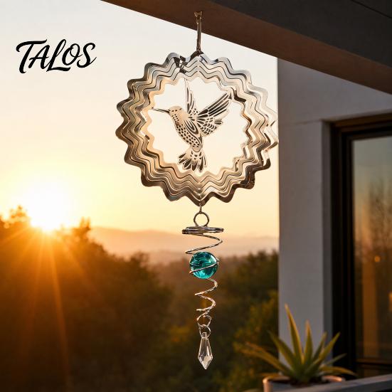 Talos Reflective Flower Wind Spinners, Outdoor Garden Decor, Sparkly Spinner with Bird Pendant, Metal Chimes Gifts for Patio Balcony Yard