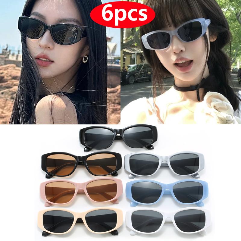 6pcs Small Square Retro Sunglasses Women Men UV400 Trendy Rectangle Sun Glasses