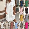 Casual Solid Cotton Linen Ruffle Long Sleeve Loose Shirt Dress Women's Clothing