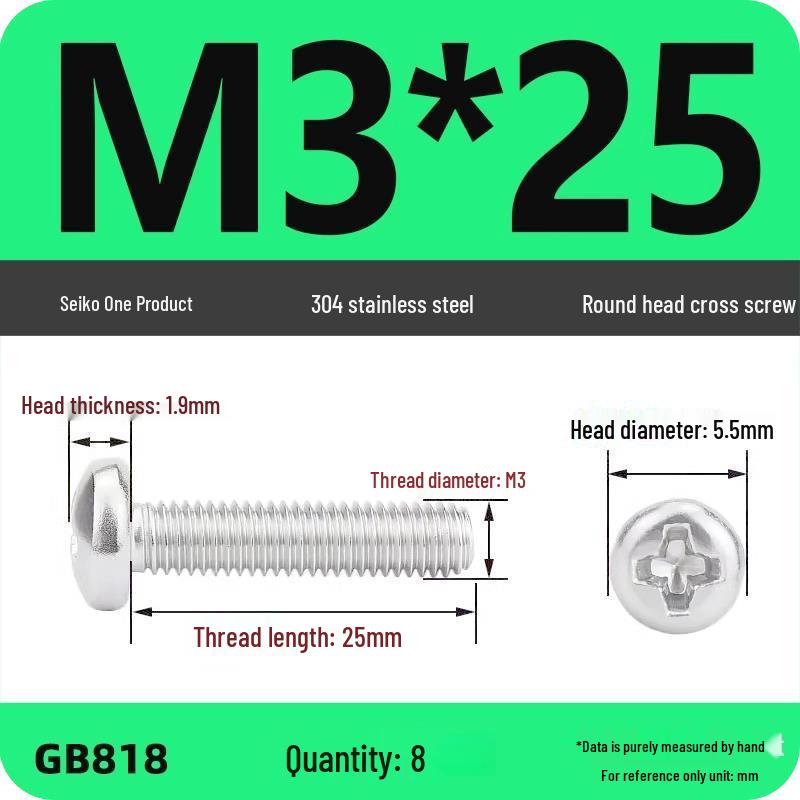Phillips Pan Head Machine Screws, 304 Stainless Steel, Sizes M1-M10
