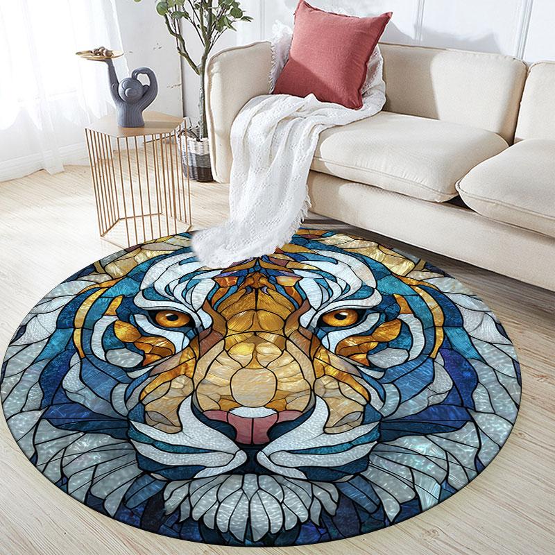 Tiger pattern round rug,Carpet Rug for Living Room Bedroom Playroom ,Non-slip Floor Mat,Holiday Gifts and Birthday Gifts.