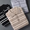 Men's 100% Wool Color Block Stripe Polo Collar Sweater, Autumn/Winter Collection