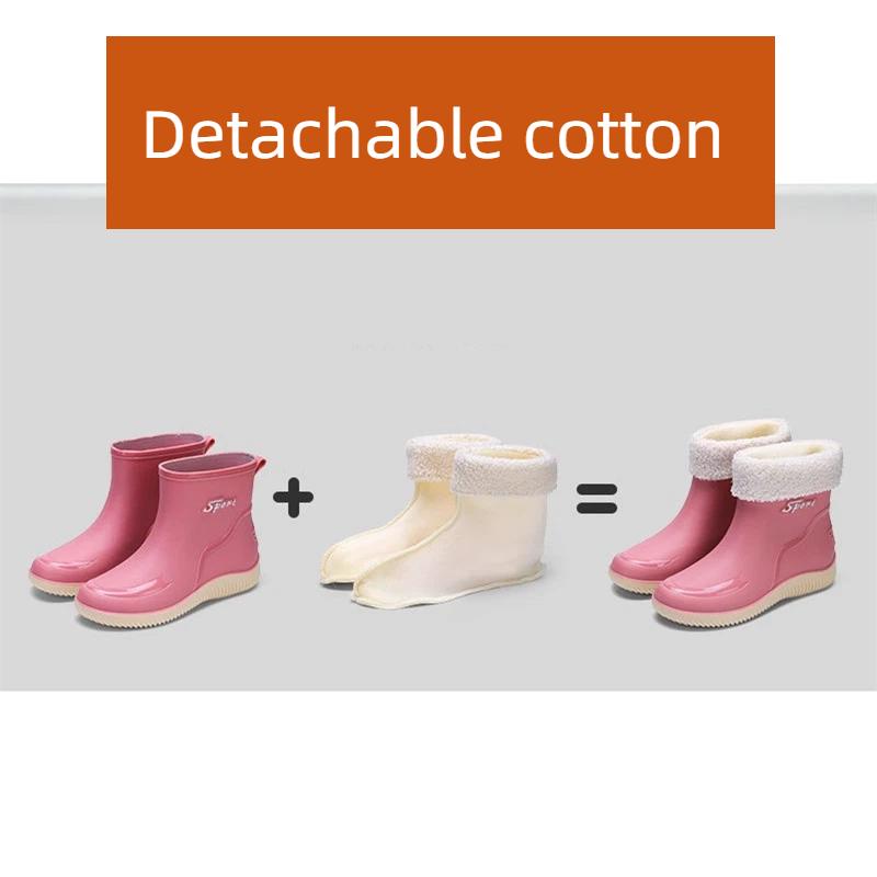 Women's Autumn And Winter Fashionable Anti Slip Waterproof Wear Resistant And Plush Thick Soled Midsole Rain Boots