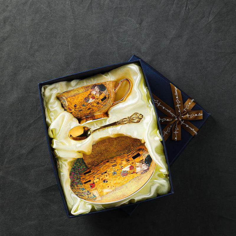 Luxury Bone China Coffee Mug Set - European Palace Style Tea Cups with Spoon & Tray, Elegant Afternoon Tea Drinkware Gift