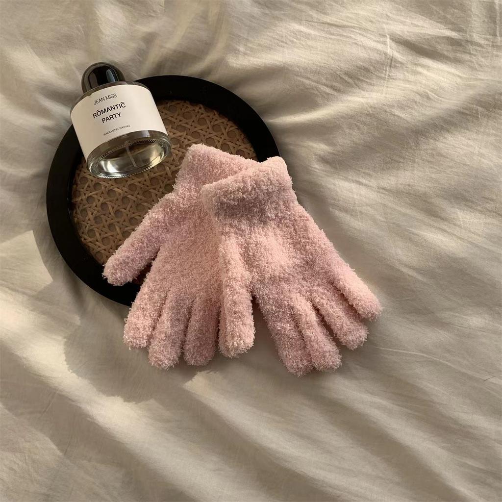 Coral Fleece Gloves Ins Japan And Korea Cute Simple Candy Color Five Fingers Fashion Warm Student
