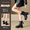 British Platform Leather Martin Boots Women's Versatile Retro Skinny Medium Boots Round Head High Heel Knight Chelsea Boots