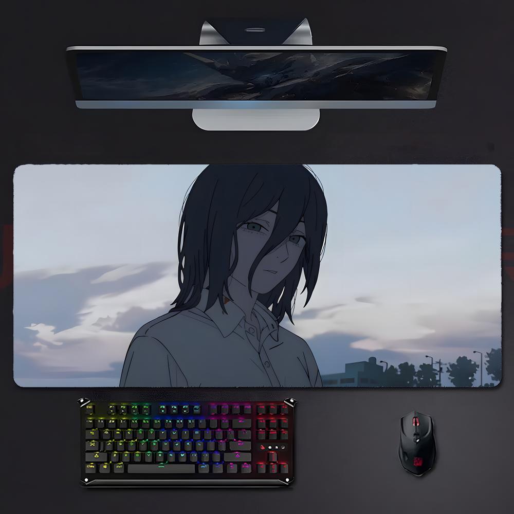 Anime Attraktives Reze Kettensägenmann Mauspads Großes Gaming-Mauspad Mit Genähten Kanten Verdickte Schreibtischunterlage PC