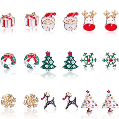 Lady Christmas Rhinestone Ear Studs Santa  Snowflake Deer X-mas Tree Earrings