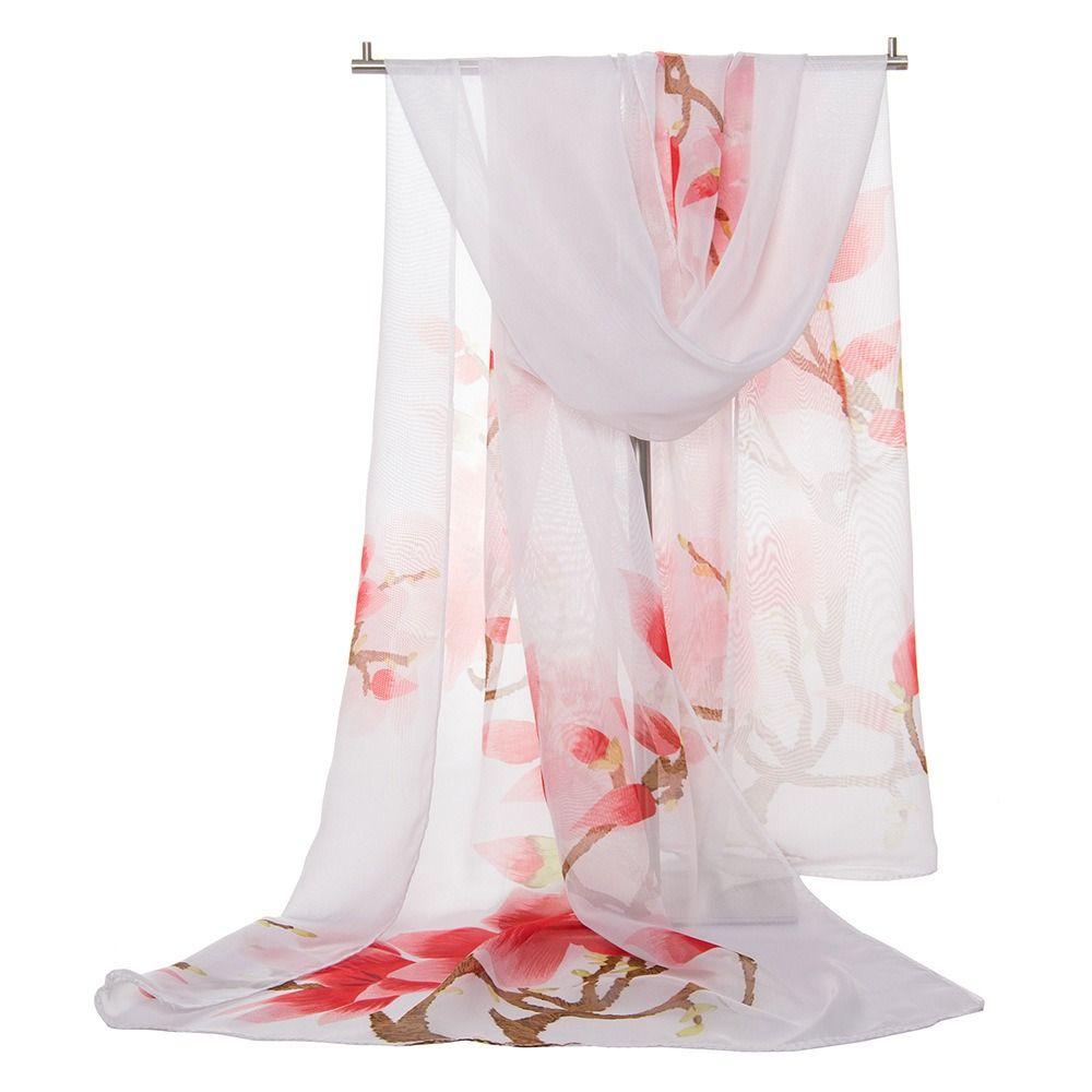 Flower Print Long Wrap Shawl 160*50cm Beach Gauze Scarf Elegant Shawl Silk  for Women