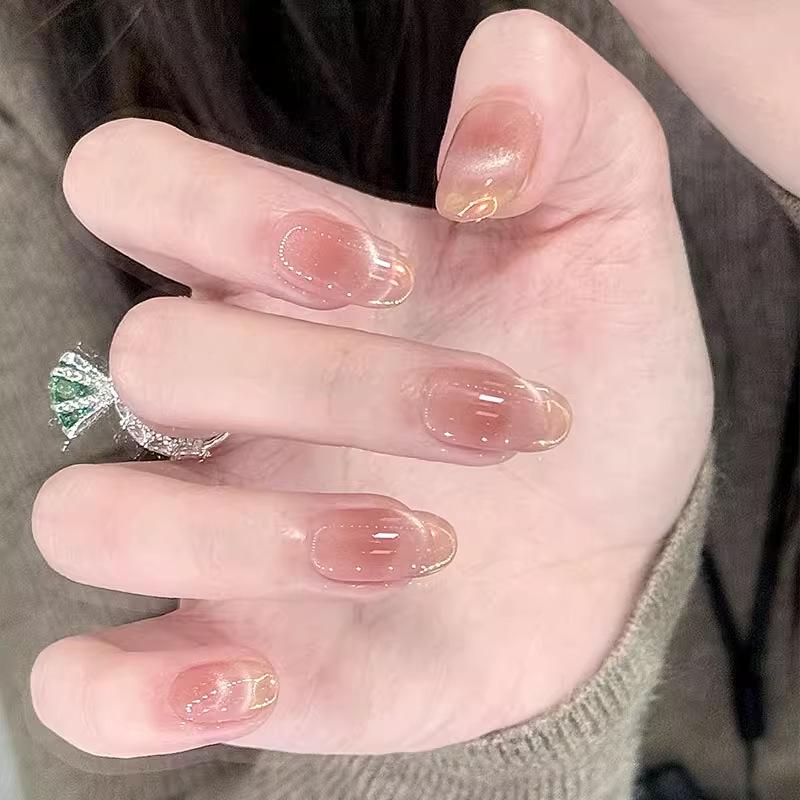Handmade Medium-Long Ice Crystal Butterfly Cat Eye Nails for Brides or Pregnant Women