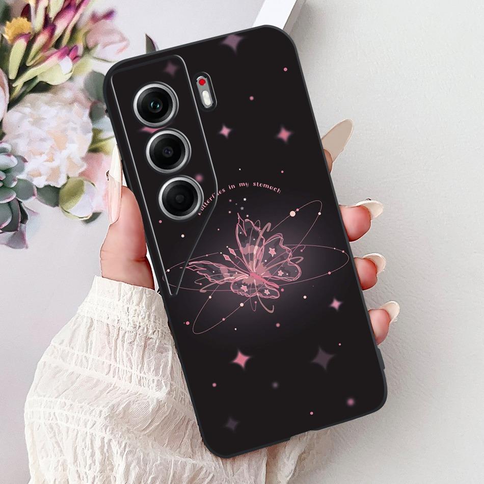 For Tecno Camon 40 Pro 4G Camon40 Elegant Floral Cat Phone Case For Camon 40 40Pro 4G CM6 CM5 Black Silicone Soft Cases Bumpers