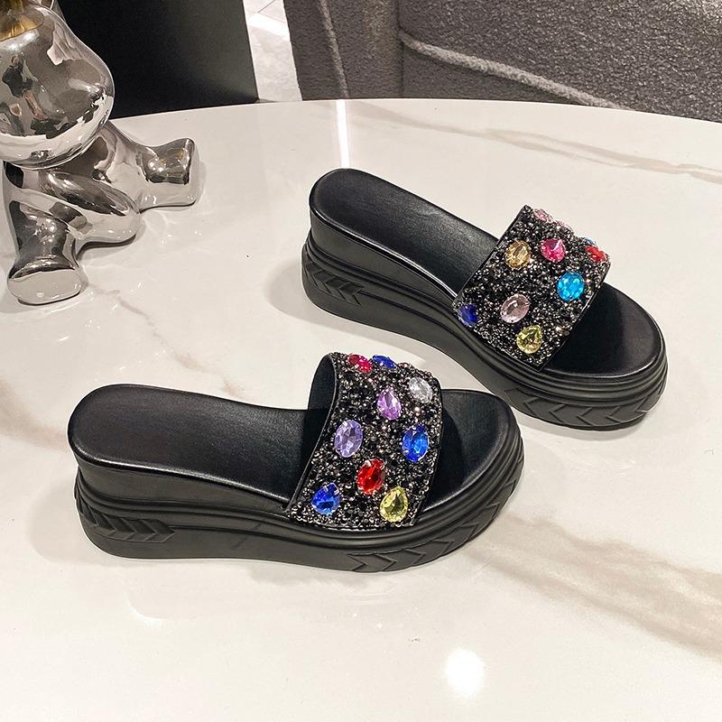 Fashion Shoes Ladies' Slippers Platform On A Wedge Luxury Slides Women Heels Pantofle Summer Designer High 2025