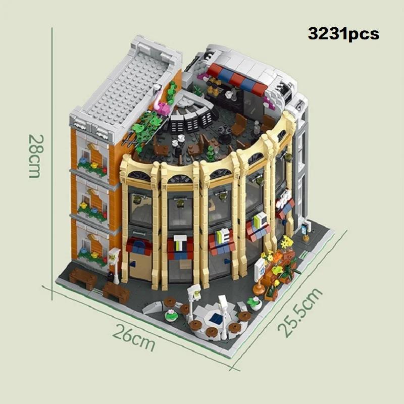 3231Pcs European Retro City Style Street View Store Creative Building Blocks Moc Round Corner Shop Model Toys Kids Gift