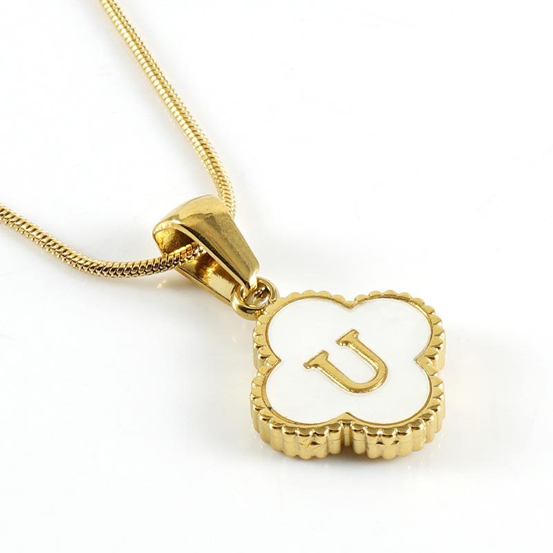 Simple 18K Four-leaf Clover Letter Necklace Female Snake Bone Chain Shell Letter Pendant Jewelry 2026