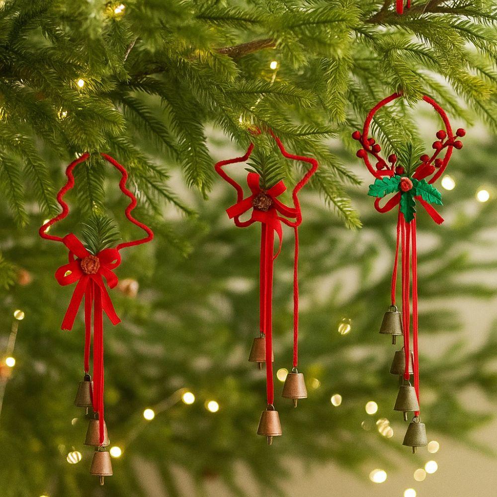 Iron Retro Christmas Bells Red Xmas Tree Hanging Bells Exquisite Christmas Chime Bells  Car Holiday