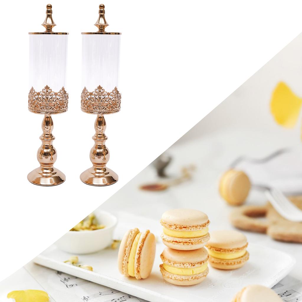 4 Pcs Acrylic Metal Candy Jars Wedding Party Candy Cupcake Storage Canisters Dessert Display Plate with Gold Lids