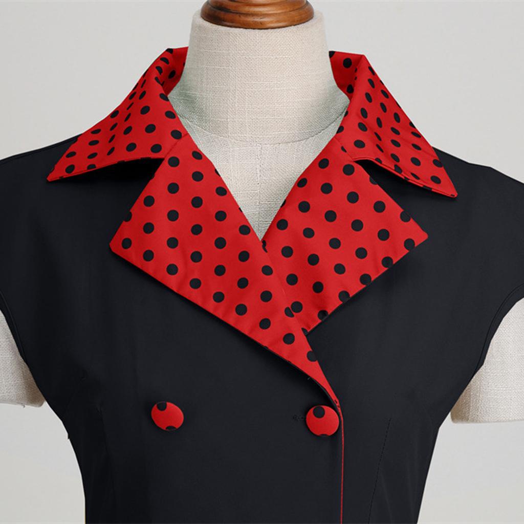 Women's Fashionable Suit Collar Polka Dot Casual Color Large Swing Dress With Belt