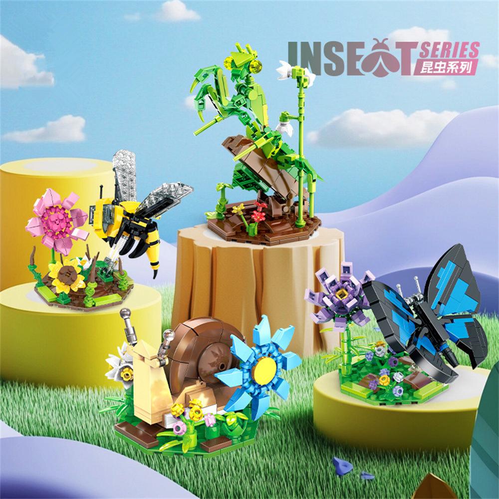 Милі Тварини Світ Комах Комаха Квітка Метелик Богомол Равлик Бджола Рослина Фігурки Будівельні Блоки Цеглини Модель Дитяча Іграшка Діти