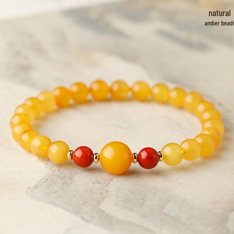 Браслет из натурального желтого жадеита и янтаря - Женский, одинарный или многооборотный.
