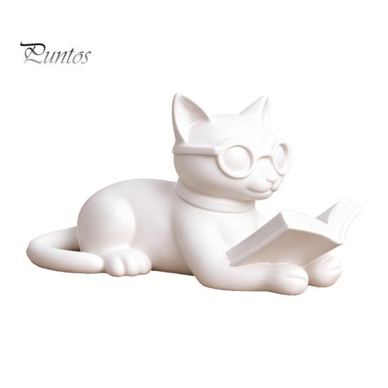 Desktop Ornaments for Office 3D Printed Reading Cat Figurine, Decorative Statue with Eyeglasses, Sculpture Creative Animal Ornament Home Bookshelf