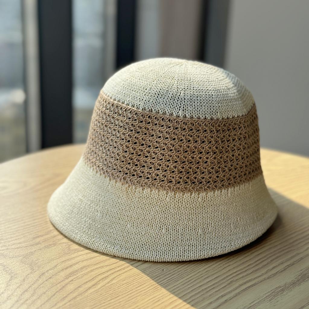 Spring and Summer New Korean-style Hollow-out Knitted Fisherman Hat for Women, Versatile for Outings, Color-blocking, Sun Protection, Makes the Face