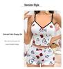 Heart Print Color Block Summer Women’s Pajama Set - Sexy Camisole and Shorts