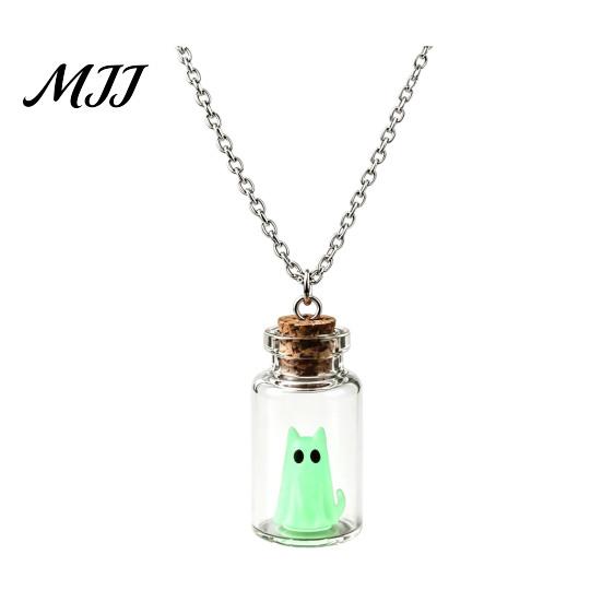 Ghost Necklace in Bottle Necklace, Glow The Dark Halloween Cute Witchy Aesthetic Charm Jewelry, Adopt A Ghost/Cat/Dog Pendant for Men Women