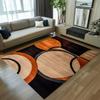 Abstract Orange and Black Geometric Non-Slip Area Rug, Mid-Century Modern Carpet for Stylish Living Spaces
