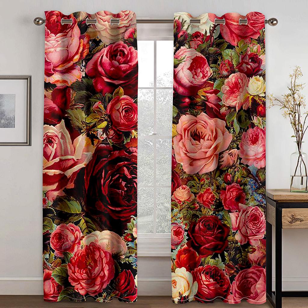 

Шторы из полиэстера с 3D цифровым принтом для гостиной, спальни, розовые цветочные шторы для спальни и детской комнаты 100W160H(CM)40x63in&Hook