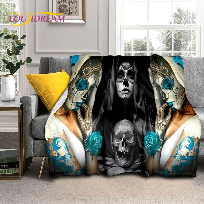 Horror Gothic Weiblicher Schädel Totes Mädchen Decke, Weiche Überwurfdecke für Zuhause Schlafzimmer Bett Sofa Picknick Reise Büro Überdecke Kind