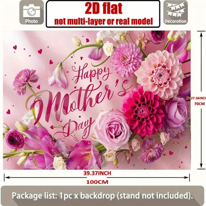 Sfondo Poliestere Festa della Mamma 2D, Floreale Rosa e Dalia "Buona Festa della Mamma" per Decorazioni Festa