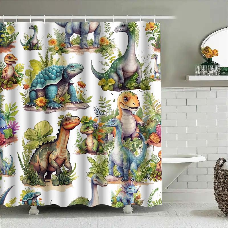 Colorful Dinosaur Shower Curtain: Prehistoric World Design For Bathroom Decor Waterproof Fabric Print Home Accessories Gift Idea