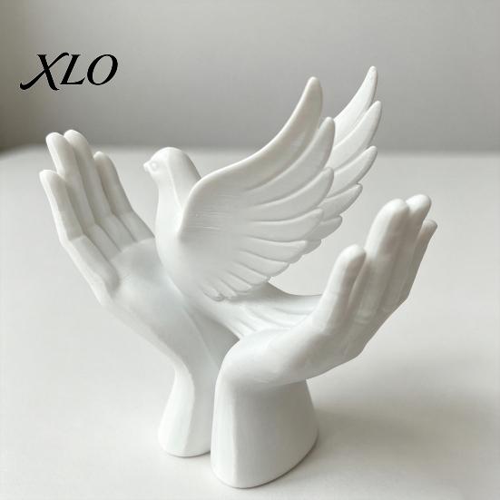 Tabletop Ring Holder 3D Printed Peace Pigeon on Hands Ornament, Minimalist Statue, Decorative Bird Statue Hand Sculpture with Stable Base for