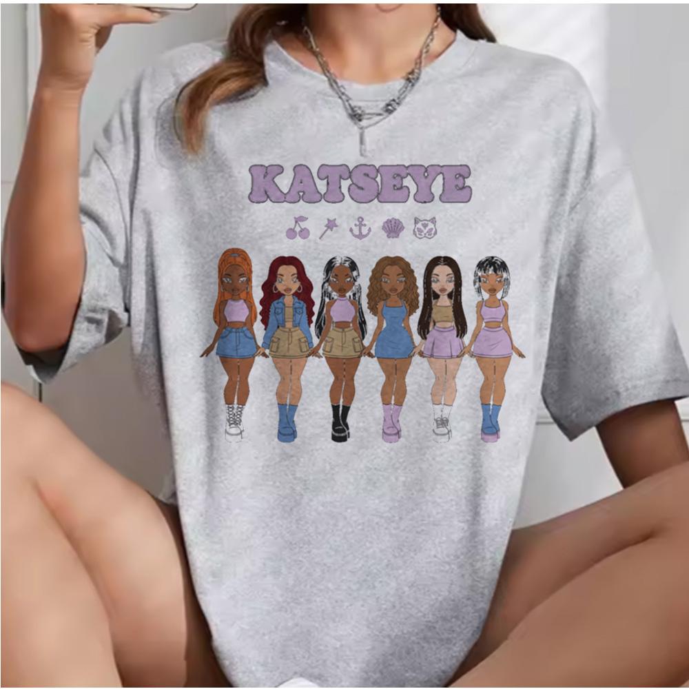 Katseye Beautiful Chaos Pink Gray T-shirts Kpop Tee Women and Unisex Oversized Tee Graphic Short Sleeve T-Shirt Unisex Tops