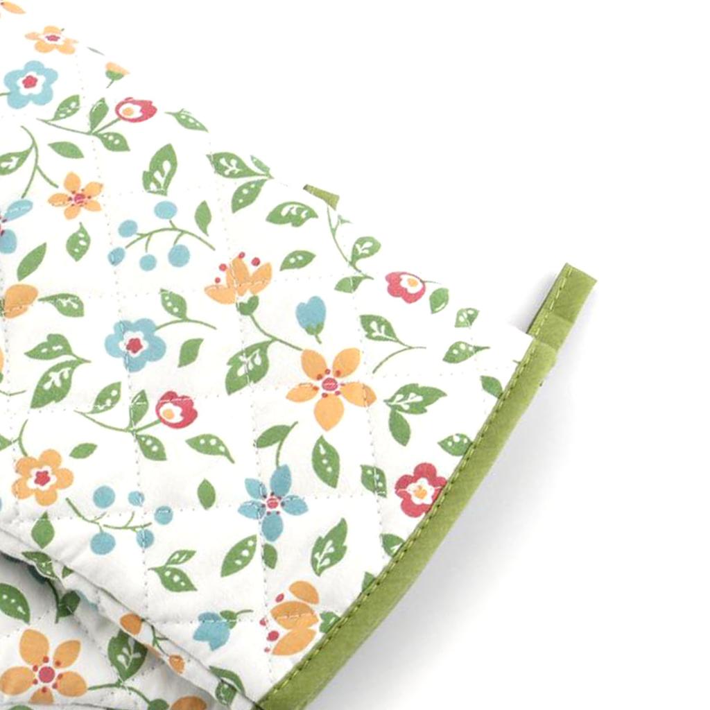 1 Pair Oven Gloves Non Slip Flower Grass Pattern Heat Resistant Microwave Mitts for Cooking Kitchen