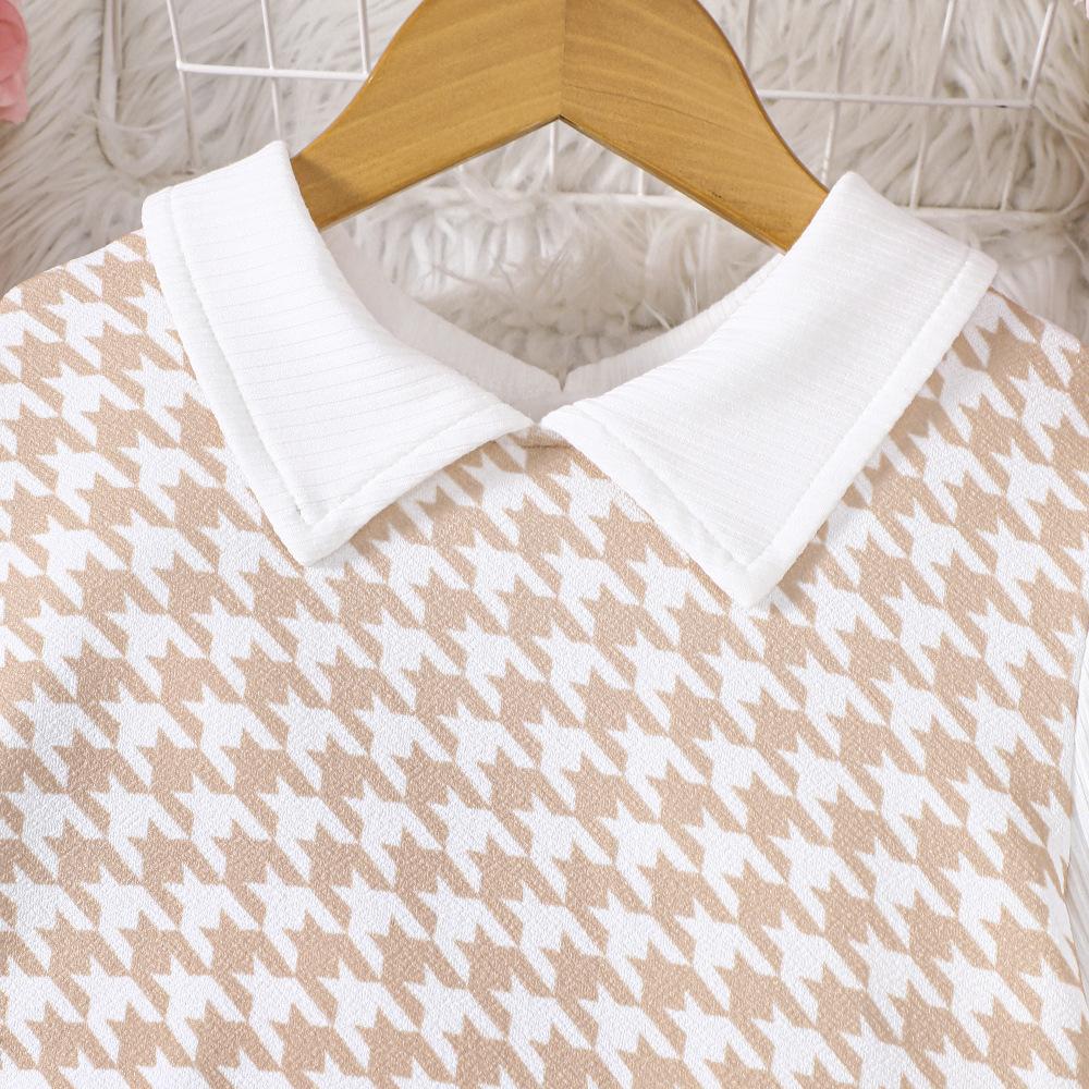 Girls' Spring/Autumn Print Long Sleeve Shirt + Skirts 2-Piece Outfit Teen Fashion Chic Collared Blouse Short Skirt Combo