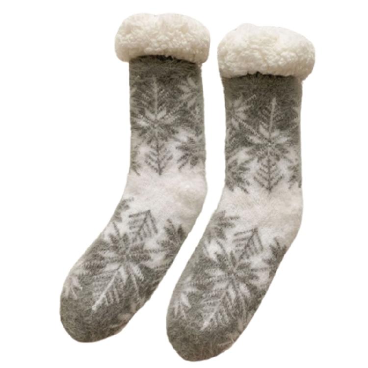 Womens Fuzzy Plush Slipper Socks Christmas Snowflake Pattern Fleece Lined Socks