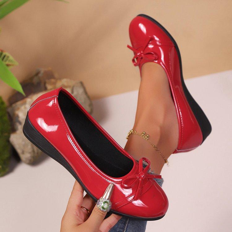 

Fashion 2025 Spring Summer New Elegant Shoes for Women Casual Flats Soft Patent Leather Bow Solid Color Single Shoes Slip on Flat Shoe 42