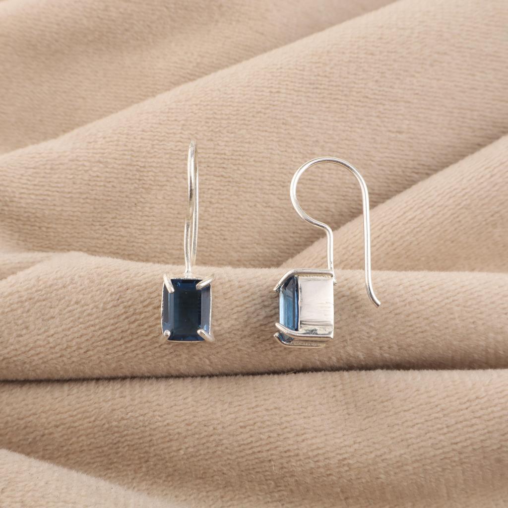 London Blue Topaz Gemstone 925 Sterling Silver Jewelry Handmade Earring 1" Anniversary Gift For Wife EE-180-5