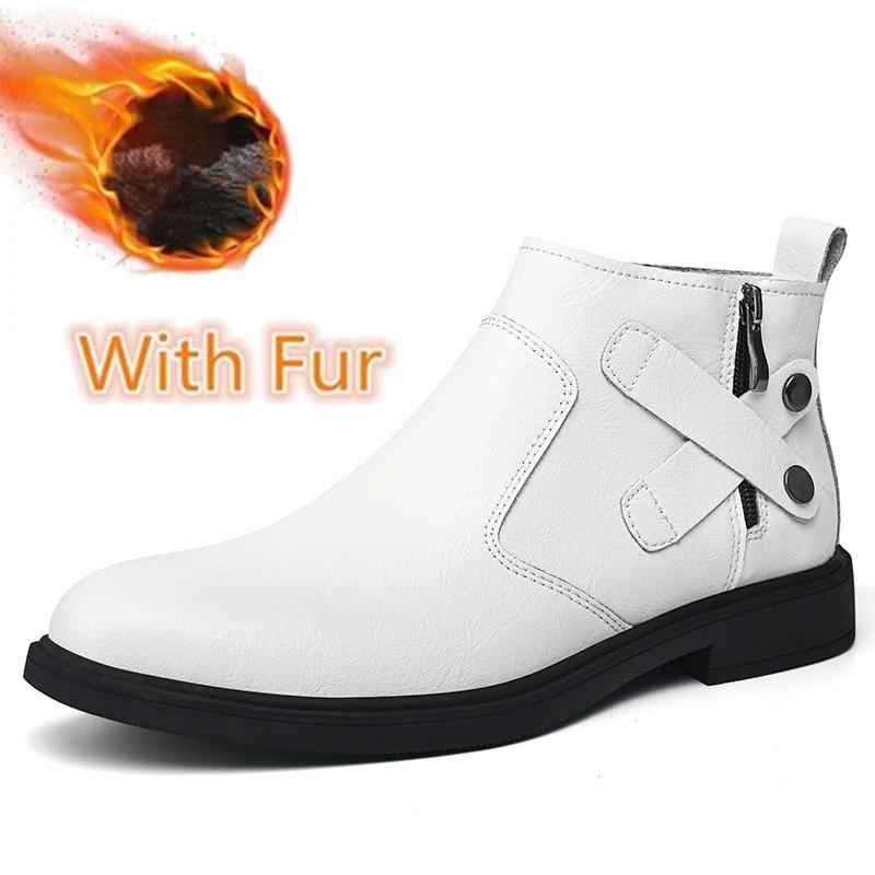 Mote Høy Kvalitet Chelsea Herrestøvler Ekte Lær Komfortable Business Støvler For Menn Sideglidelås Herre Vintersnø Fottøy Herre