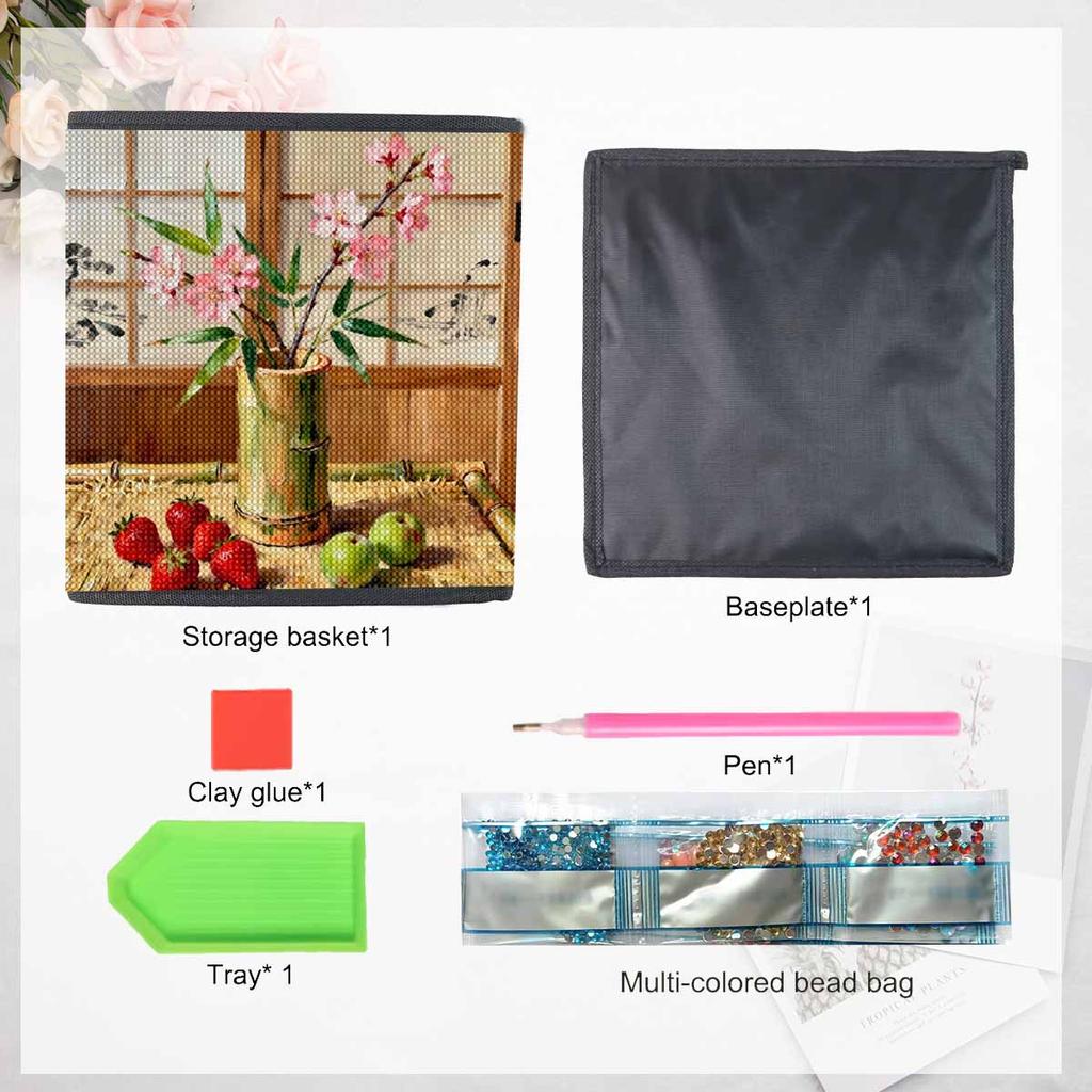 Flowers In A Bamboo Tube 5D Diamond Painting Storage Basket Full Round Drill Mosaic Diamond Embroidery Cross Stitch Kits Home Decor Home Decor