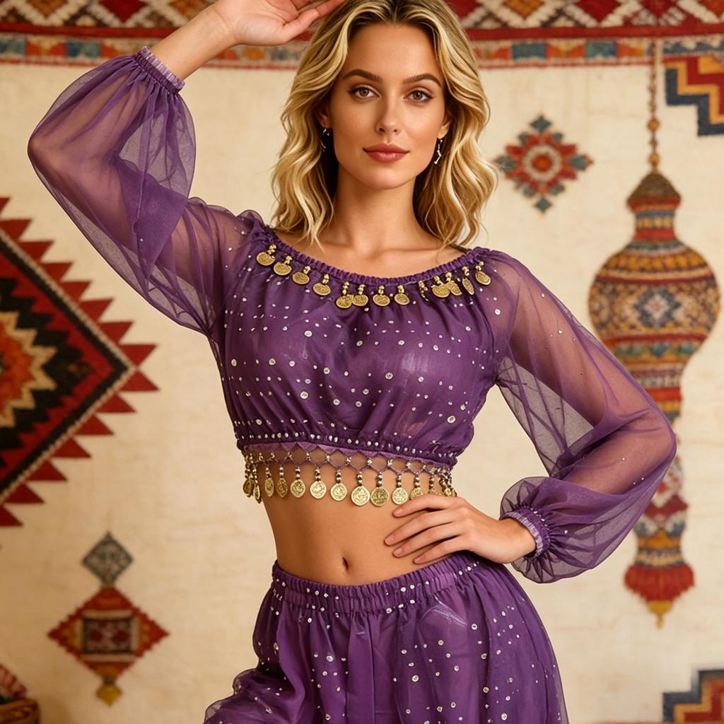 Functional Cosplay Top Long Sleeve Crop Tops for Various Dance Styles Belly Folk and Contemporary Performances