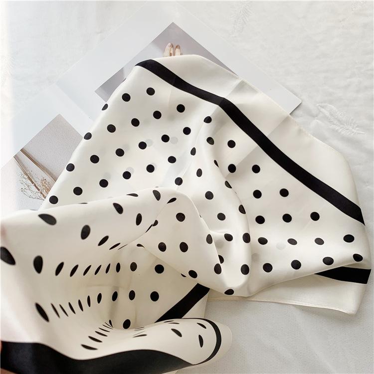 Black and white temperament polka dot versatile mulberry silk scarf women's satin silk 71 square scarf spring and summer scarf silk scarf